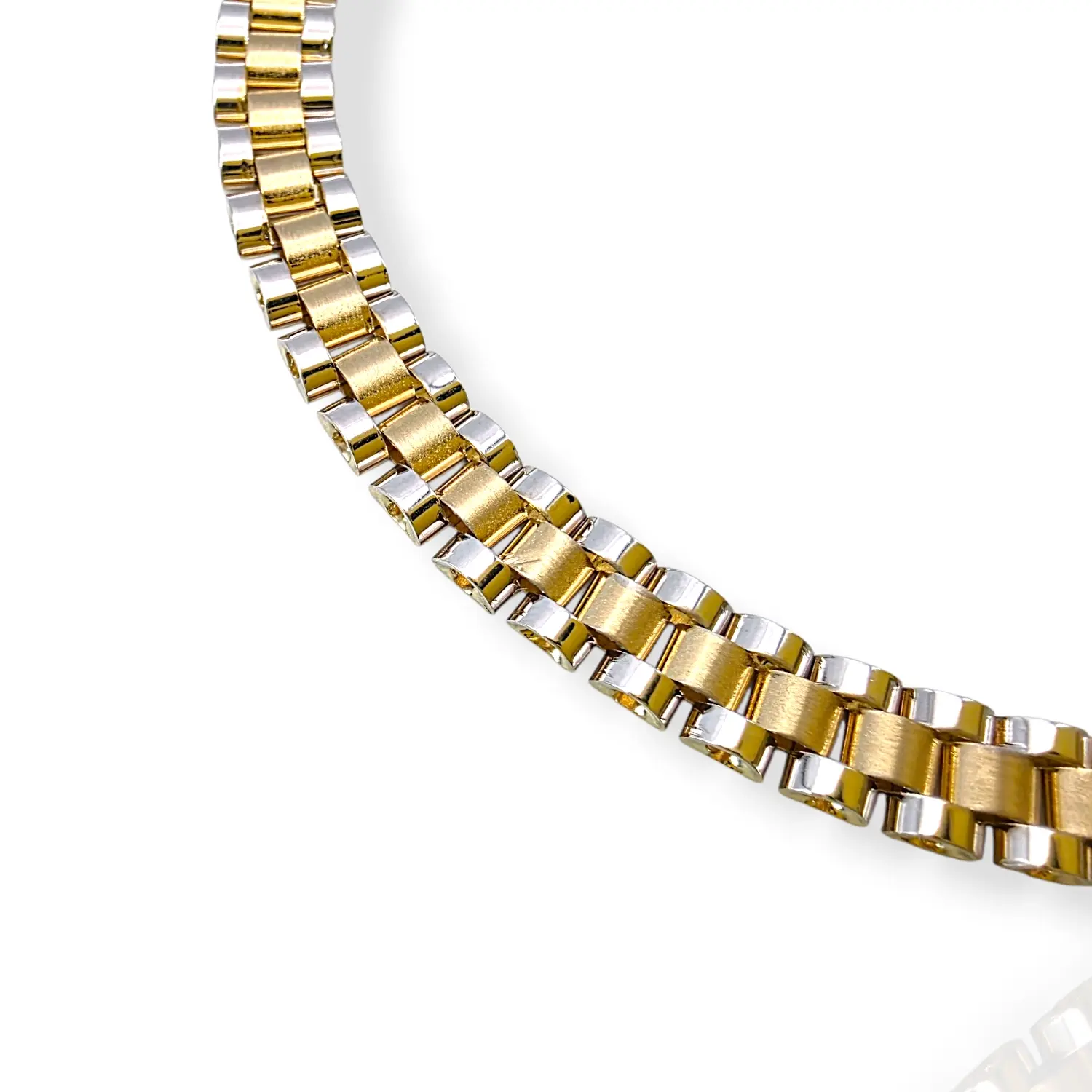 Златен синджир дамски Ролекс елегантна двуцветна фина плетка 14K RG12065