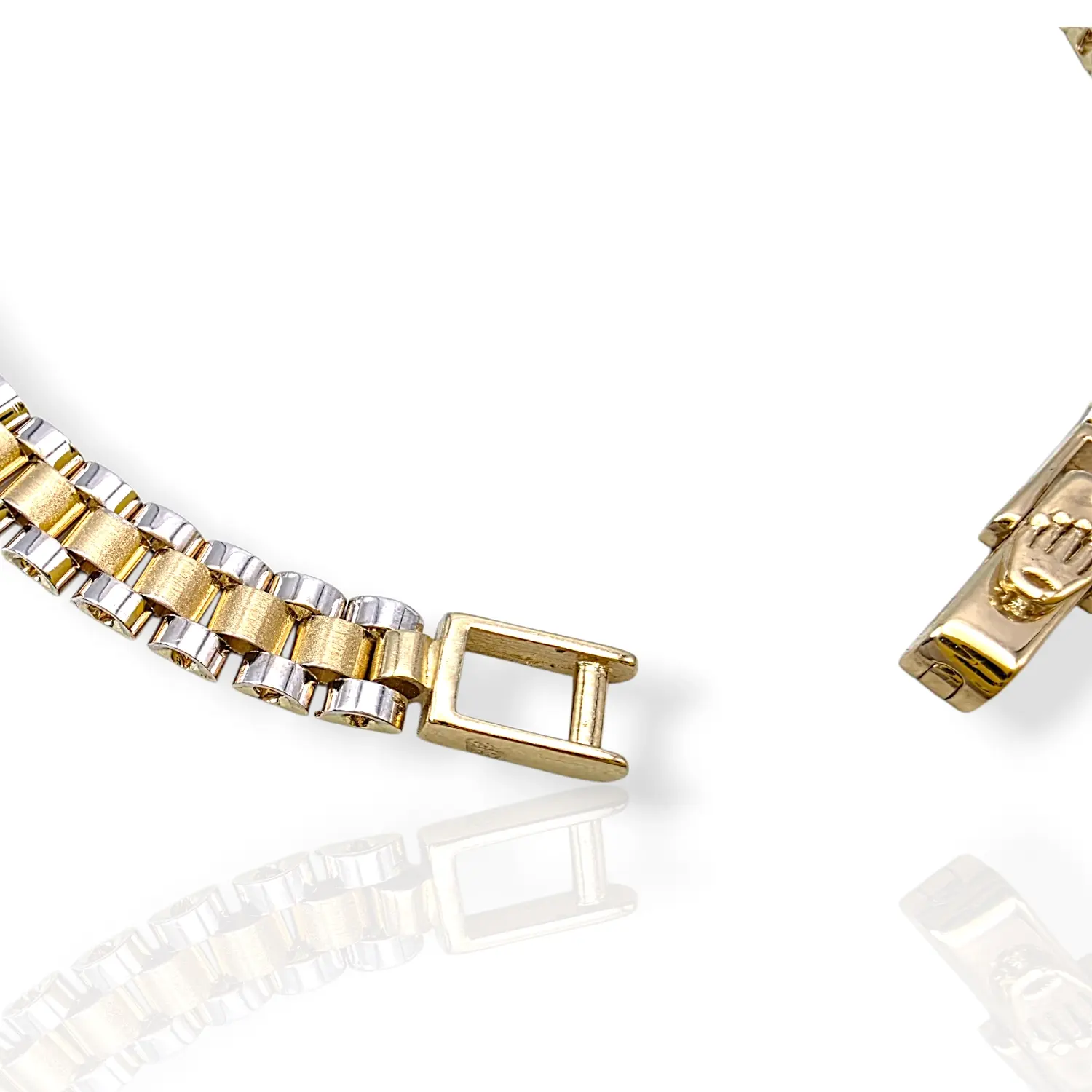 Златен синджир дамски Ролекс елегантна двуцветна фина плетка 14K RG12065