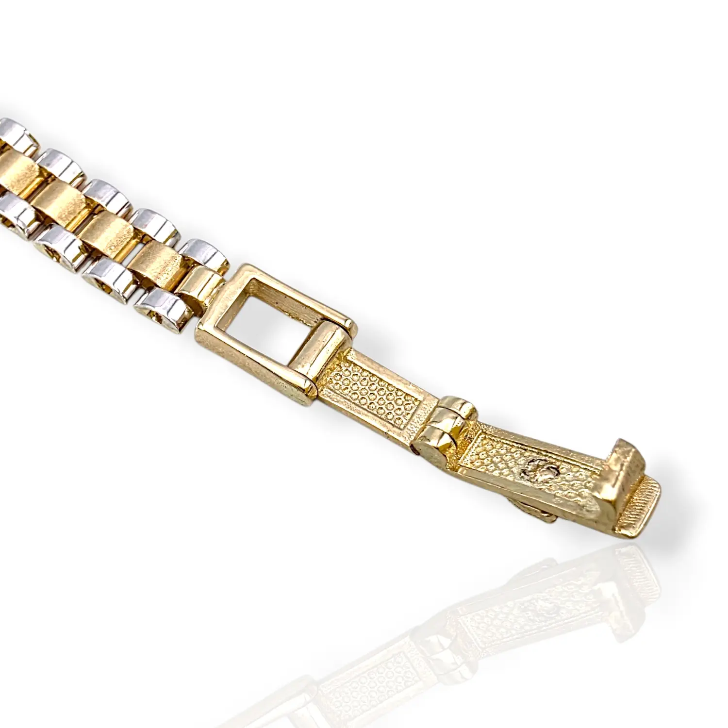 Златен синджир дамски Ролекс елегантна двуцветна фина плетка 14K RG12065