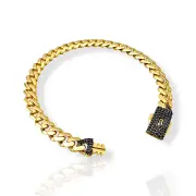 Ефектна дамска златна гривна Monaco Chain с черни циркони 14К RG11756