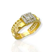 Ефектен годежен пръстен с масивна халка и циркони 14K RG11597