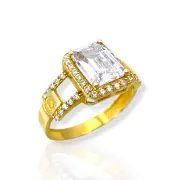 Златен годежен пръстен с правоъгълен централен камък 14K RG11598