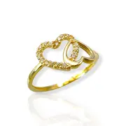 Дамски златен пръстен със свързани сърца и циркони 14K RG11873