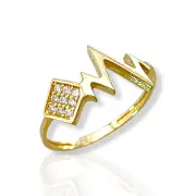 Дамски златен пръстен със зигзаг дизайн и цирконии 14K RG12968