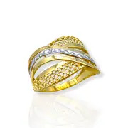 Златен пръстен с бяла линия и мрежа 14K RG11285