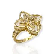 Ефектен дамски златен пръстен със седеф и циркони 14K RG11953