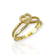 Елегантен златен пръстен с декоративно сърце и циркони 14K RG11874