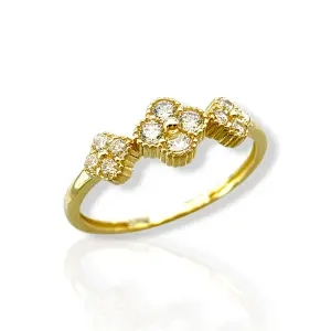 Дамски златен пръстен с цветя от цирконии 14K RG13421