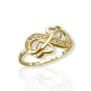 Дамски златен пръстен безкрайност с бели цирконии и нежни сърца 14K RG13422