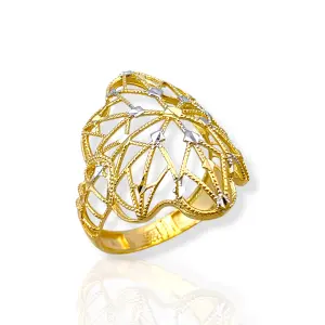 Златен пръстен с ажурен дизайн и бели елементи 14K RG11277