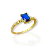 Дамски златен пръстен с правоъгълен сапфир и циркони 14K RG11226