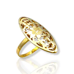 Дамски златен пръстен бадем с флорална гравюра 14K RG11211