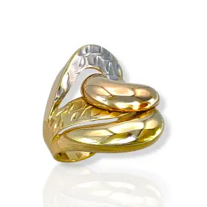 Дамски златен пръстен с обемна вълнообразна форма диамантиран 14K RG12387