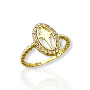 Дамски златен пръстен полярна звезда с рамка от цирконии 14K RG13424