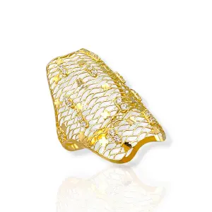 Златен дамски пръстен с циркони и фина мрежа 14K RG11278
