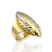Дамски златен пръстен бадем с родаж и гравюри 14K RG11212
