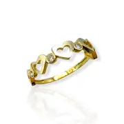 Златен пръстен с вградени сърца и кръгли циркони 14K RG11878