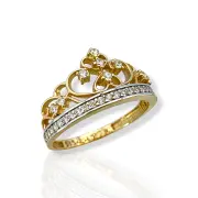 Дамски златен пръстен тип корона с цирконии 14K RG12388