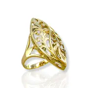 Дамски златен пръстен Бадем с издължен ажурен дизайн 14K RG12973
