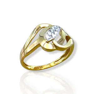 Дамски златен пръстен с гравиран бял листовиден акцент 14K RG13449