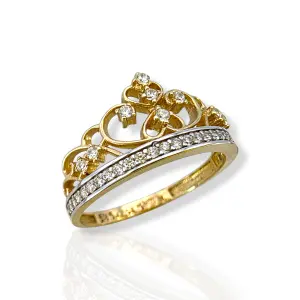 Дамски златен пръстен тип корона с цирконии 14K RG12388