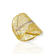 Дамски златен пръстен с флорална мрежа и цирконии 14K RG11279