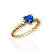 Дамски златен пръстен със сапфир сърце и топчета 14K RG11228