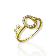 Дамски златен пръстен ключ с циркони 14K RG13191