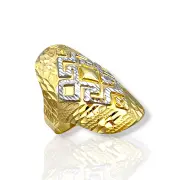 Дамски златен пръстен с бял акцент и ромбове 14K RG11213