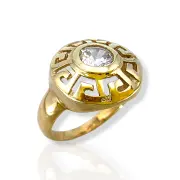 Дамски златен пръстен с централен циркон и орнаменти 14K RG12389
