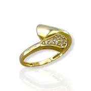 Дамски златен пръстен с листовиден мотив и цирконии 14K RG12726
