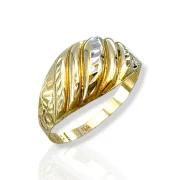 Дамски златен пръстен с релефни линии и двуцветен ефект 14K RG13125