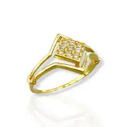 Дамски златен пръстен ромб с фина рамка и цирконии 14K RG13426