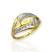 Дамски златен пръстен с вълнообразна бяла гравировка 14K RG11268