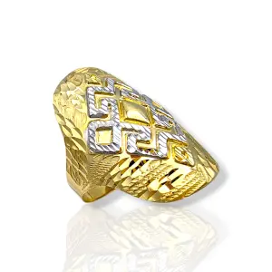 Дамски златен пръстен с бял акцент и ромбове 14K RG11213