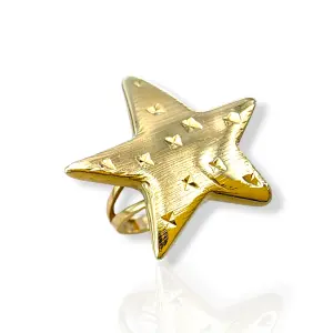 Дамски златен пръстен със звезда и релефно диамантиране 14K RG13219