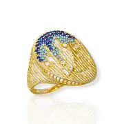 Златен пръстен със сини камъни и овална форма 14K RG11280