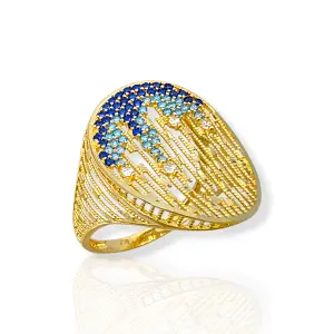 Златен пръстен със сини камъни и овална форма 14K RG11280