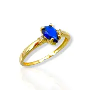 Дамски златен пръстен със сапфир капка и топчета 14K RG11229
