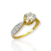 Класически дамски златен пръстен с централен камък 14K RG11641