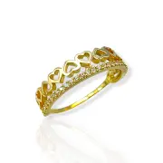 Ефектен златен пръстен с редица малки сърца 14K RG11880