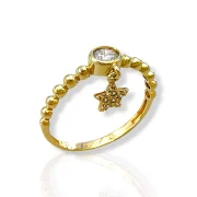 Златен дамски пръстен с циркон и висяща звезда 14K RG13127
