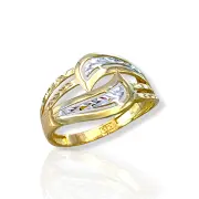 Двуцветен дамски златен пръстен с листовиден дизайн 14K RG13452