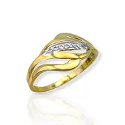 Пръстен от жълто злато с бяла лента и извивки 14K RG11270