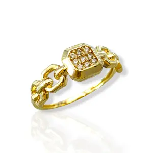 Дамски златен пръстен верига с октагон и цирконии 14K RG13428