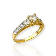 Дамски златен пръстен със сияещ централен камък 14K RG11643
