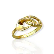 Дамски златен пръстен с извит дизайн и блестящ акцент 14K RG11882