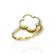 Дамски златен пръстен с бял седеф детелина 14K RG13222