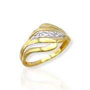 Златен пръстен с лъскава гравировка и листовиден дизайн 14K RG11259