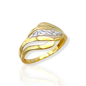 Златен пръстен с лъскава гравировка и листовиден дизайн 14K RG11259